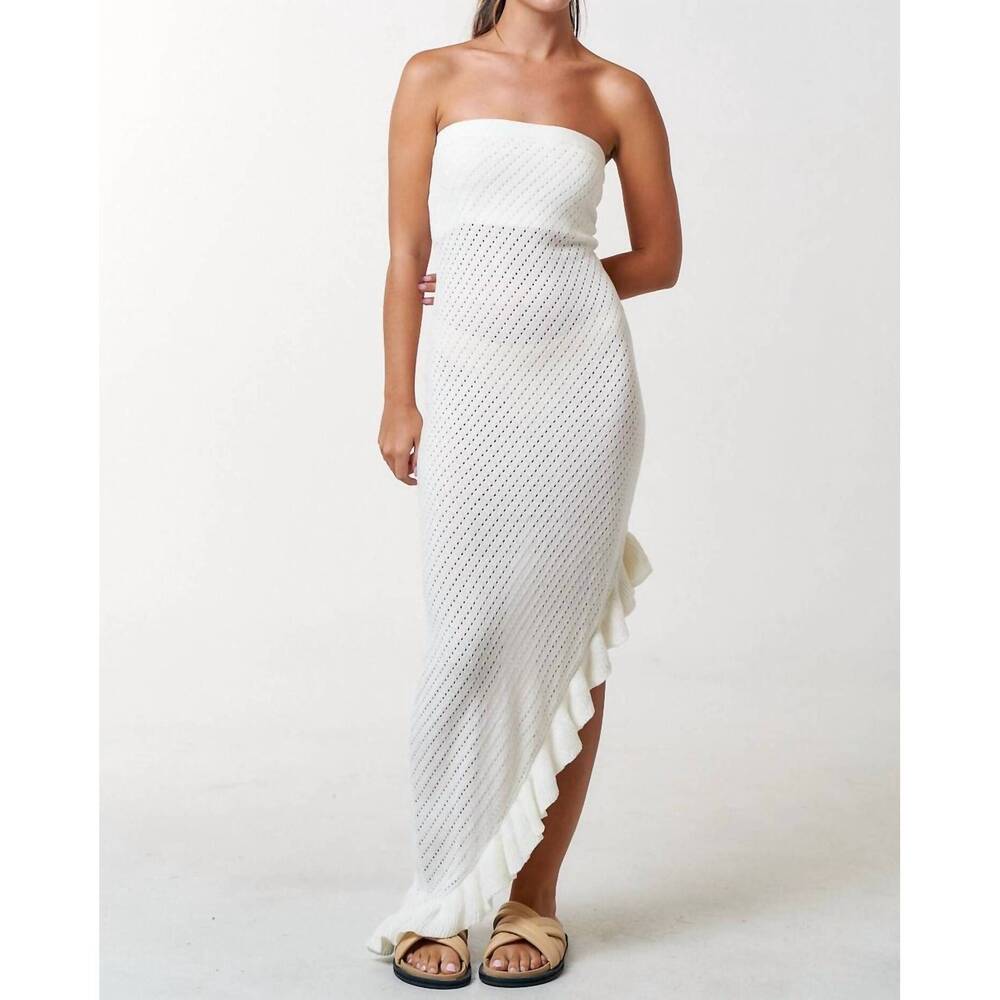 NEW BLUE BLUSH beachside asymmetrical crochet dress in off-white